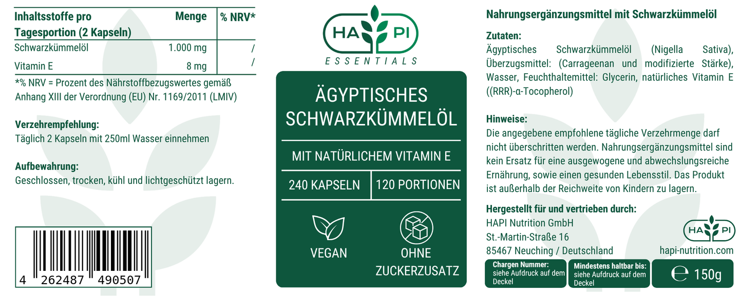 Ägyptisches Schwarzkümmelöl - Vegane Softgels