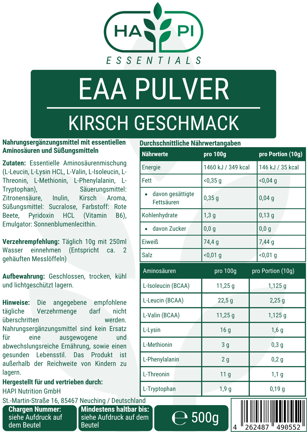 EAA (Essentielle Aminosäuren) Kirsche - 500g