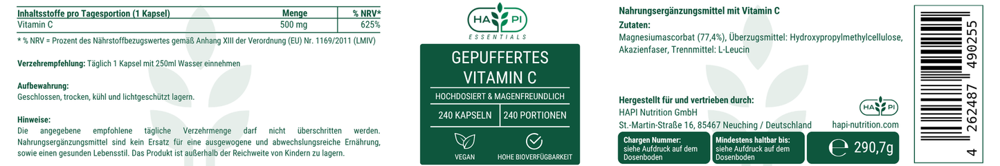Gepuffertes Vitamin C 500mg (Sonderpreis MHD 02/26)