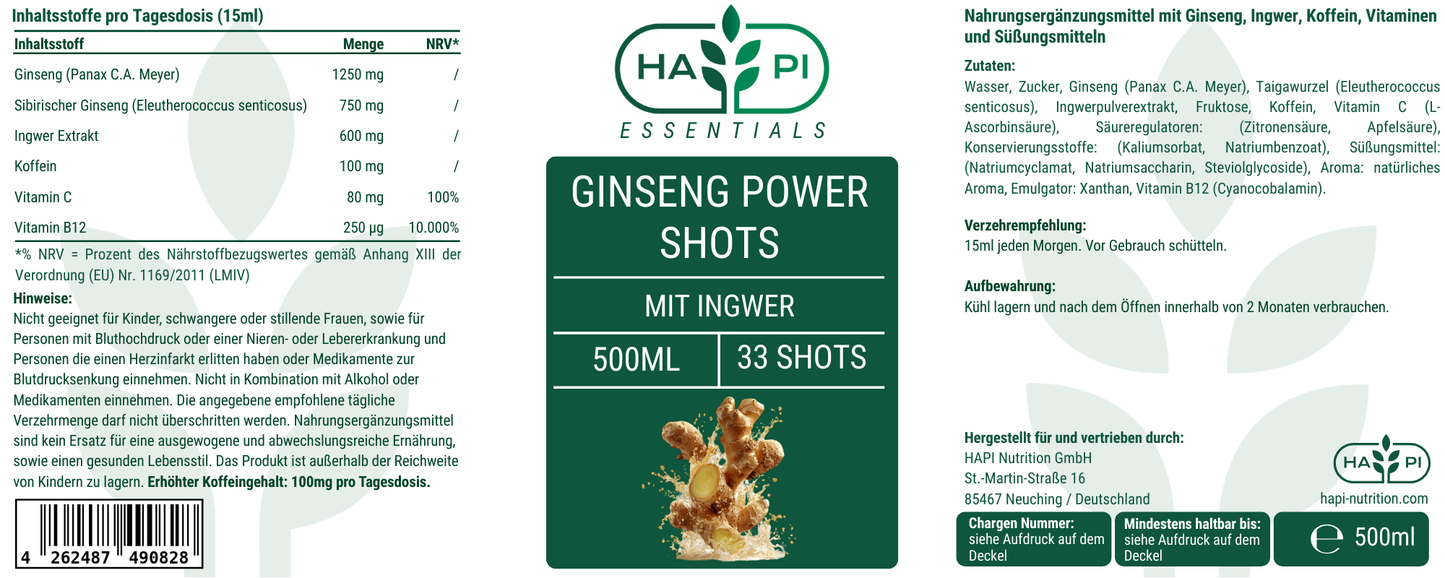 Ginseng Power Shots - 500ml