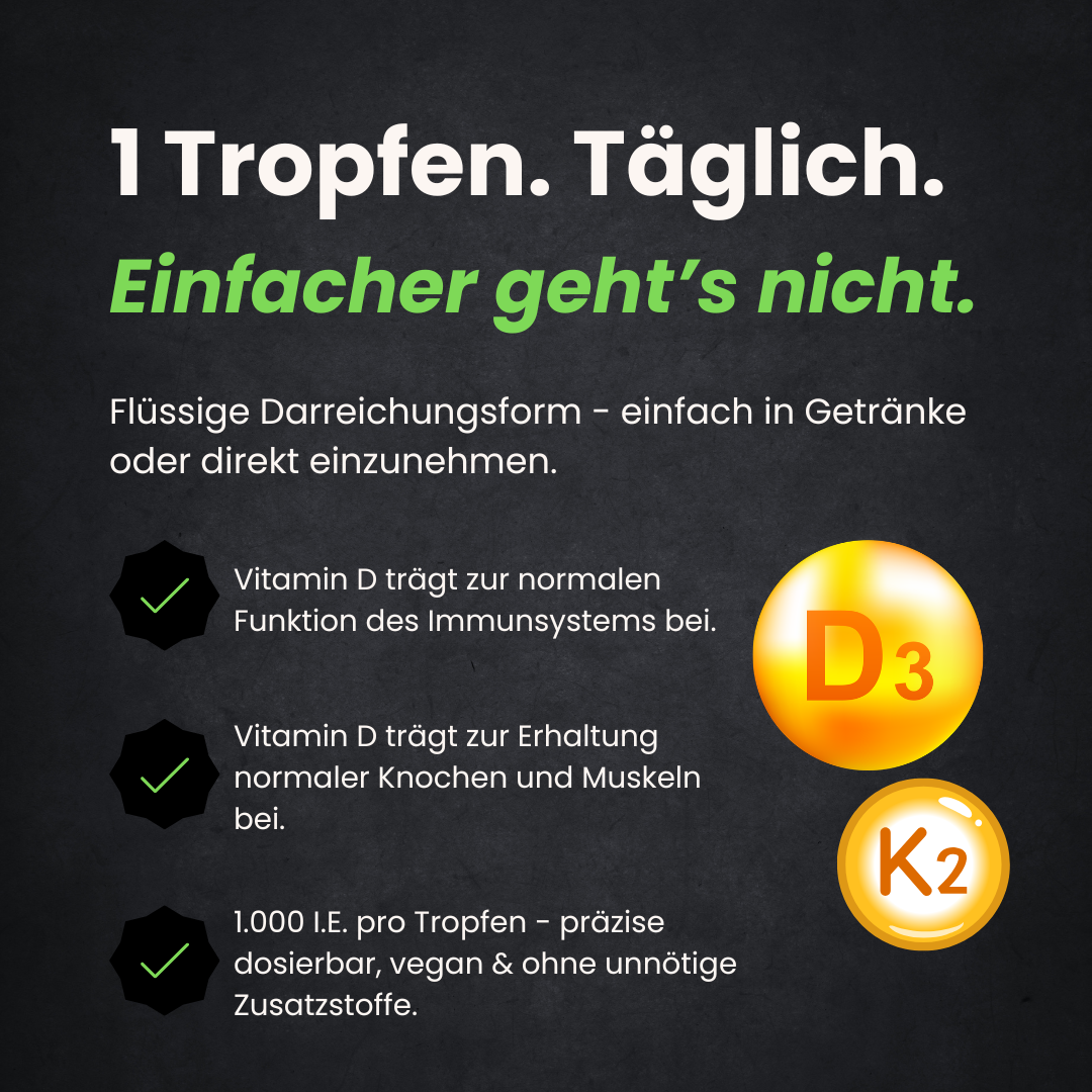 Vitamin D3 + K2 - 1.700 Tropfen (1.000 I.E.) - 50ml