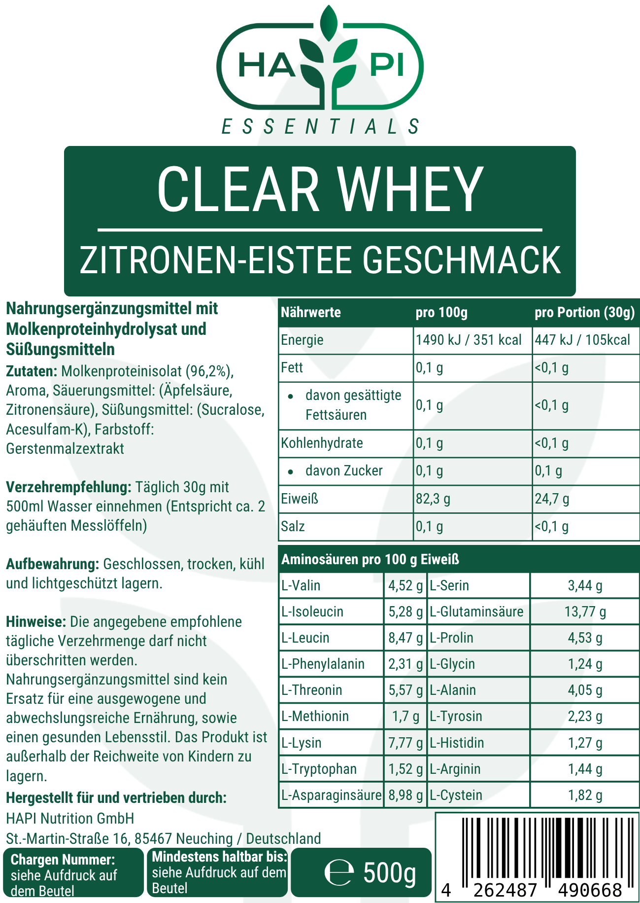Clear Whey Protein Eistee Zitrone - 500g