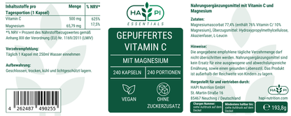 Gepuffertes Vitamin C 500mg + Magnesium - 240 Kapseln