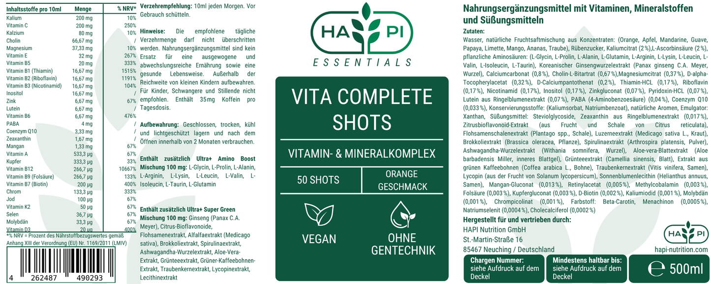 Vita Complete Shots (Orange) - 500ml