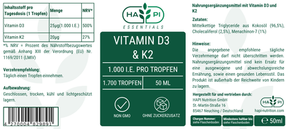 Vitamin D3 + K2 - 1.700 Tropfen (1.000 I.E.) - 50ml