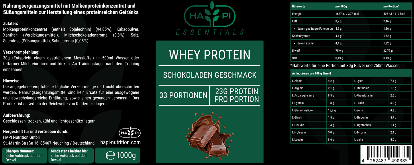 Premium Whey Protein Schokolade - 1.000g