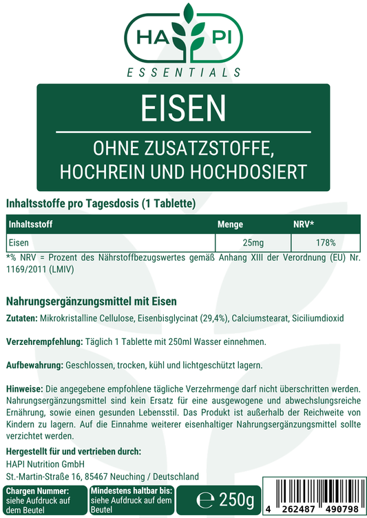 Eisen Bisglycinat (25mg) - 500 Tabletten